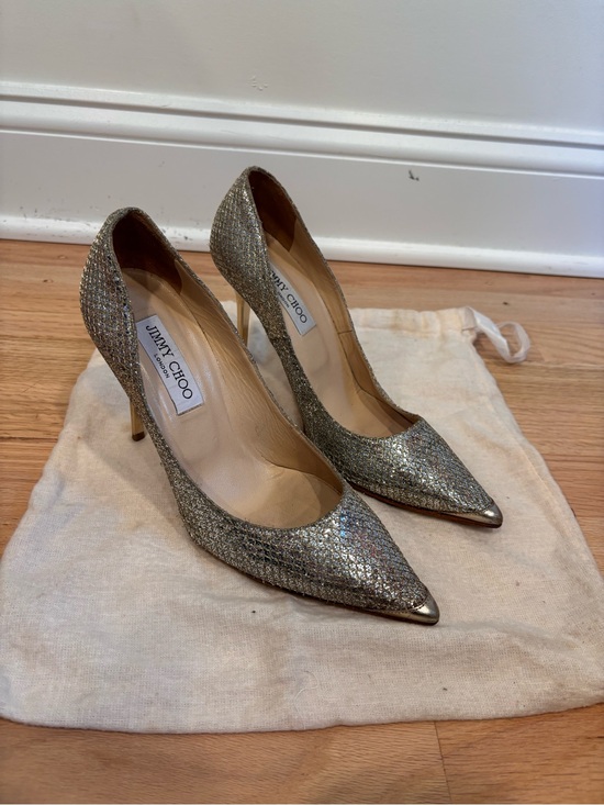 Jimmy Choo Shoes - Jimmy Choo 100mm Abel Glitter Pointed Toe Pumps Heels Gold/Silver Champagne sz38